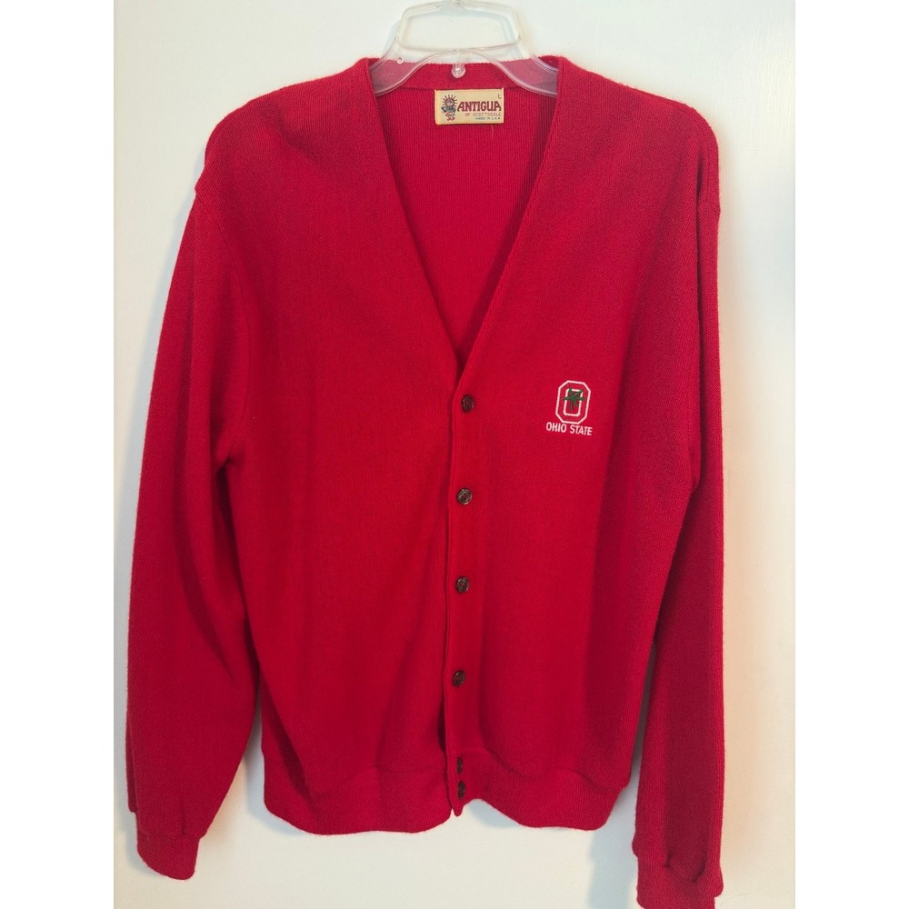 Antigua Ohio State Sweater Mens Red L Logo Acrylic Vintage Cardigan
